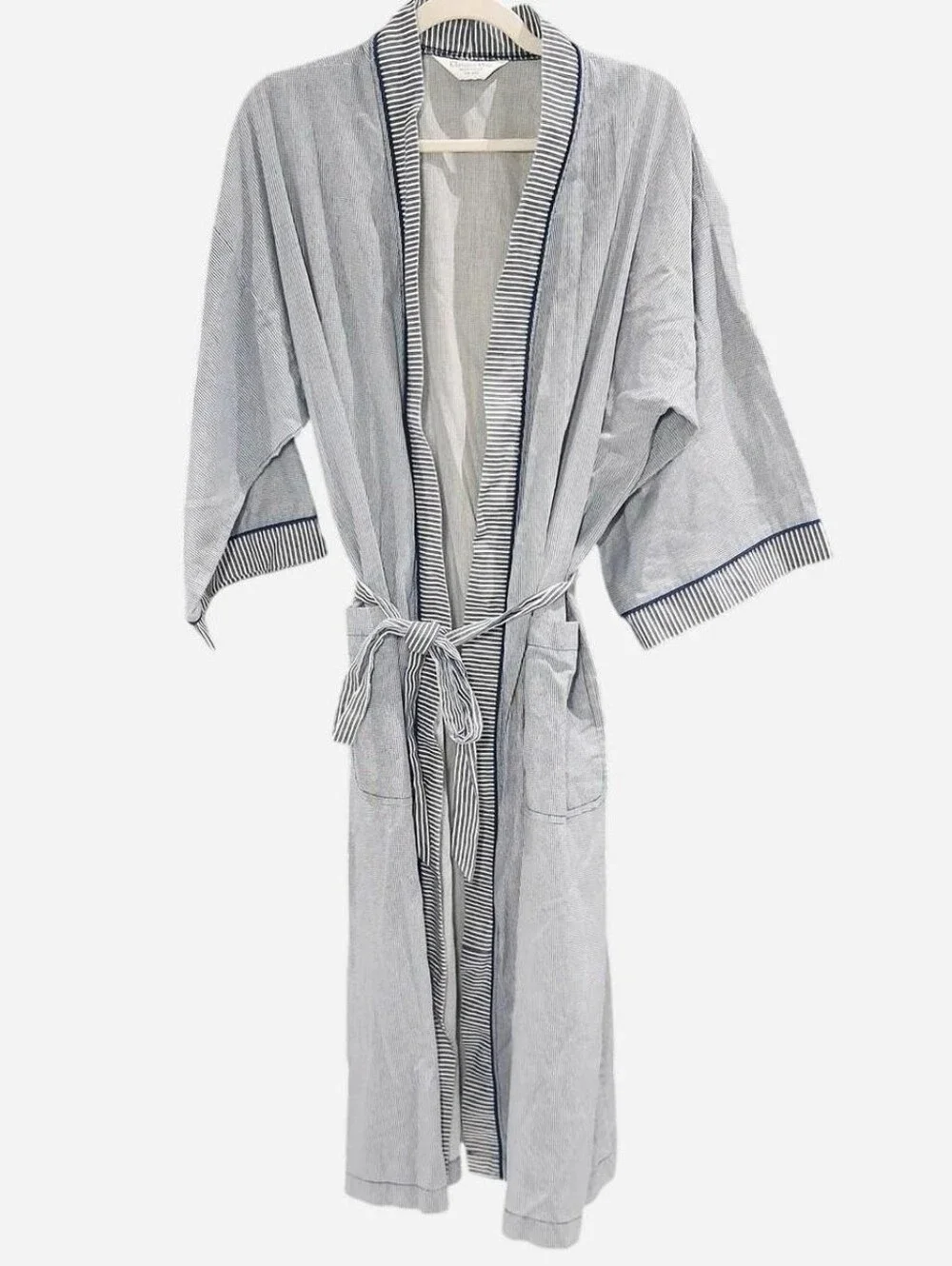 Vintage Christian Dior Monsieur Cotton Robe White Blue Stripe Unisex OS